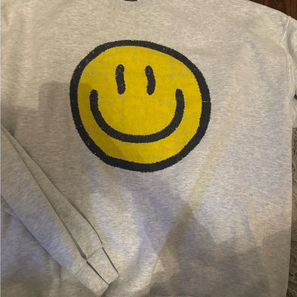 Gray Sweatshirt with Yellow Smiley Face